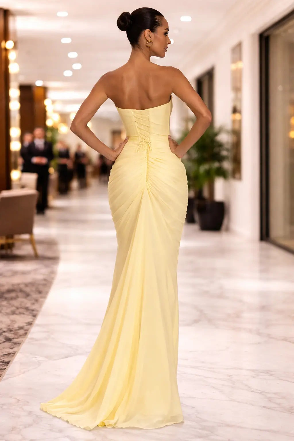 Strapless Ruched Maxi Dress With Split Cararush
